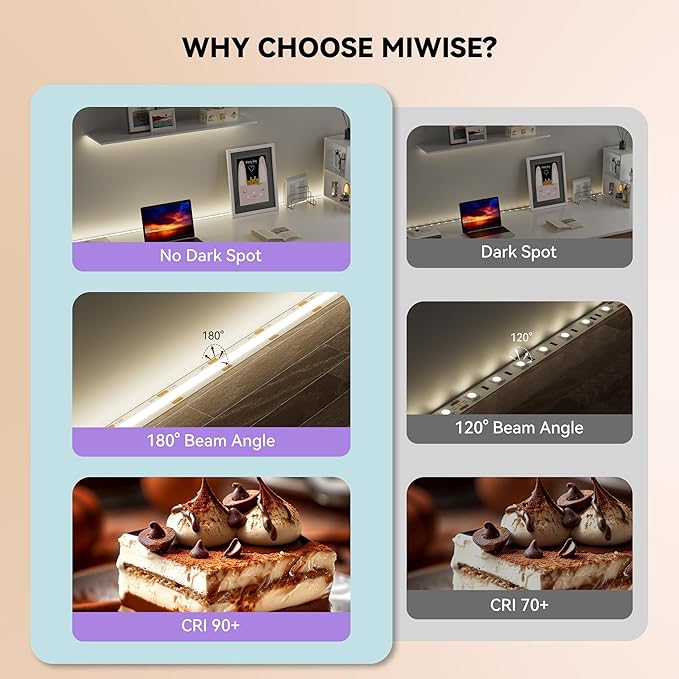 MIWISE COB LED Strip,4000K Natural White 32.8ft/10m,Dimmable Super Bright 24V LED Strip Light,CRI 90+ Flexible Tape Light with RF Remote Timer Function,for Home/Cabinet/Bedroom/TV DIY Lighting Project