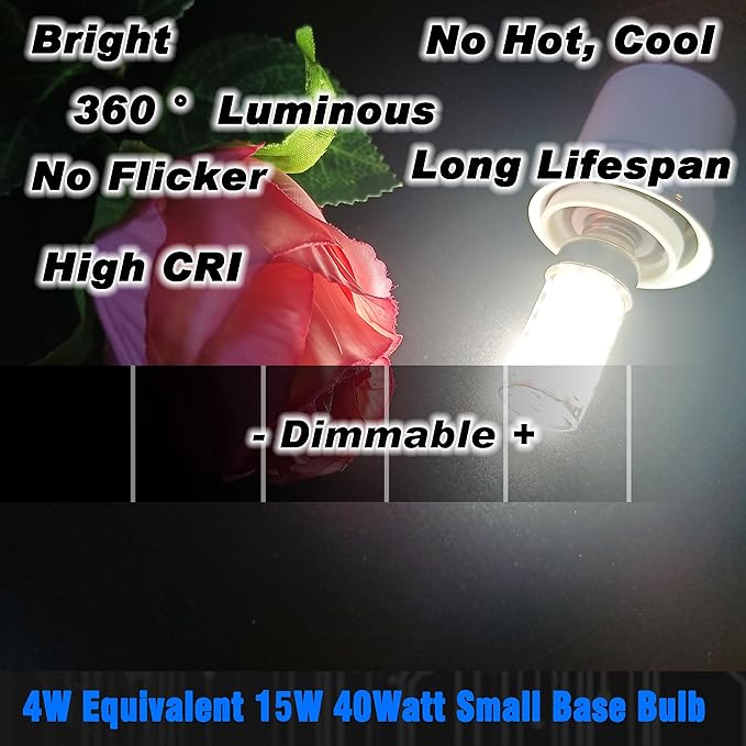 E12 Candelabra LED Light Bulbs Dimmable 4W Equivalent 40 Watt 450lm 6000K Bright Daylight White Candle Bulbs for Chandelier Pendant Dining Rooms Living Rooms Bedrooms Office, 4 Pack