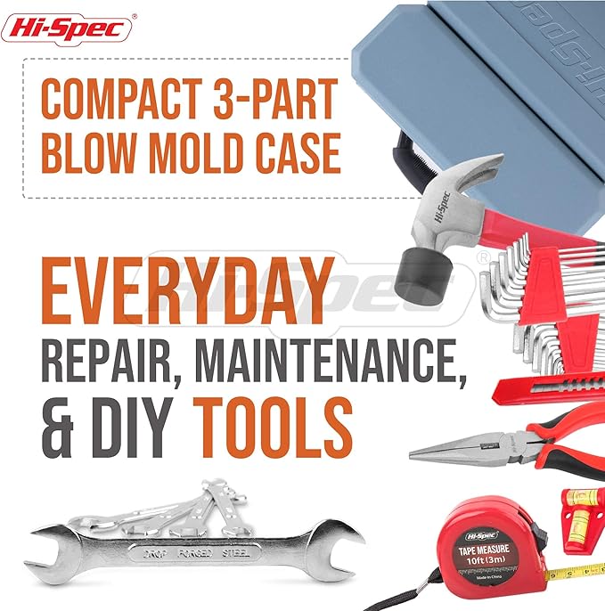 Hi-Spec 73pc Home and Garage Tool Kit Set. Essential Household and Auto Repair Tools. Includes Pliers, Sockets, Wrenches and a Hex Key Set in a Toolbox Carry Case