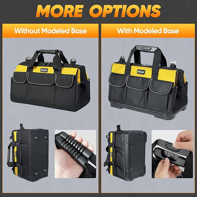 TICONN Heavy Duty Tool Bag with Multi-Pockets, Portable Tool Box Organizer Storage Bag, with Adjustable Shoulder Strap and Ergonomic Handle (Yellow, 14" Molded Base)