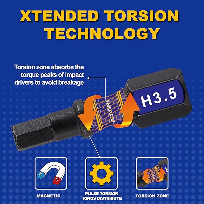 22-Piece 1/2"2" Multi Hex Head Impact Tough Magnetic Allen Wrench Drill Bits Set, Metric Power Bits Set, S2 Steel Hex Screwdriver Bit Set with 3-6" Extension Bit Holder