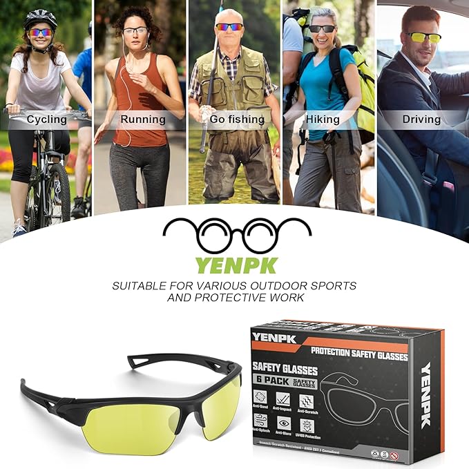 12 Pack Safety Glasses, UV Protective Eyewear, ANSI Z87.1 Impact Resistant Anti-Scratch Safety Goggles for Men Women