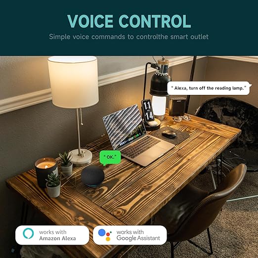 2 Pack Smart Wall Outlet, Electrical in-Wall Outlet with Individually Controlled, 15A Tamper Resistant Receptacle, Work with Google Home & Alexa, 2.4G WiFi Only, ETL & FCC Listed, White