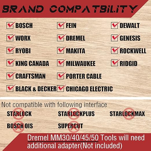 Adust 50 Wood Multitool Blades Kit Multi Tools Blades Oscillating Saw Blades Fit Dewalt Tools Ryobi Bosch Ridgid Milwaukee Rockwell Fein Multimaster Craftsman Oscillating Tool Blades (50)