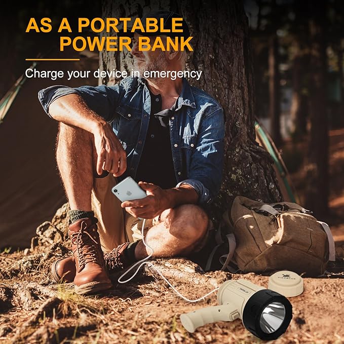 YIERBLUE Rechargeable Spotlight Flashlight with 99,000 High Lumen LED, IP67 Waterproof Long Running Spot Light searchlight, Impact Resistant Handheld Spotlight with Foldable Stand and Red Lens