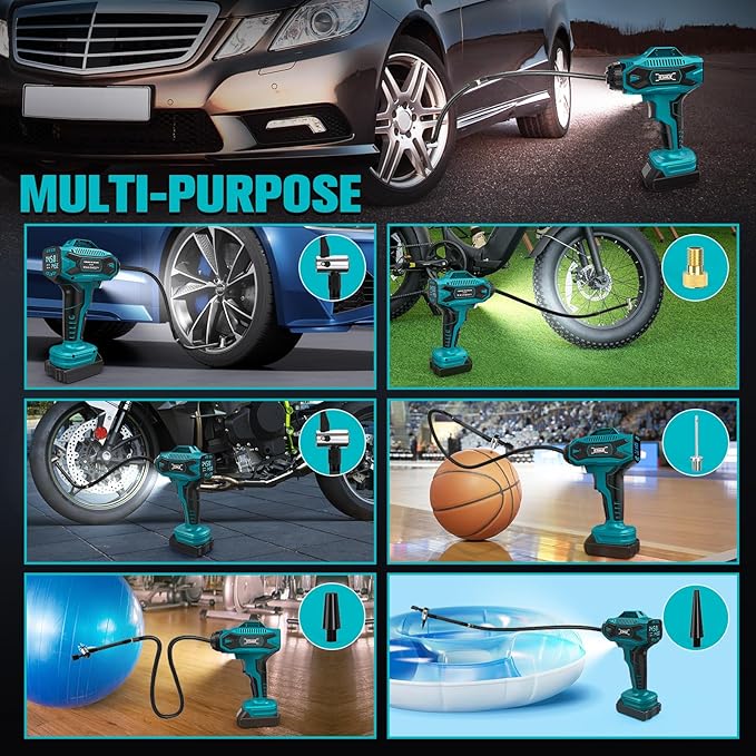 Cordless Tire Inflator Air Compressor Compatible with Makita 18V Max Battery, 160PSI Portable Handheld Air Pump with Digital Pressure Gauge, Fast Inflation for Cars, Motorcycles, Bikes(Bare Tool)