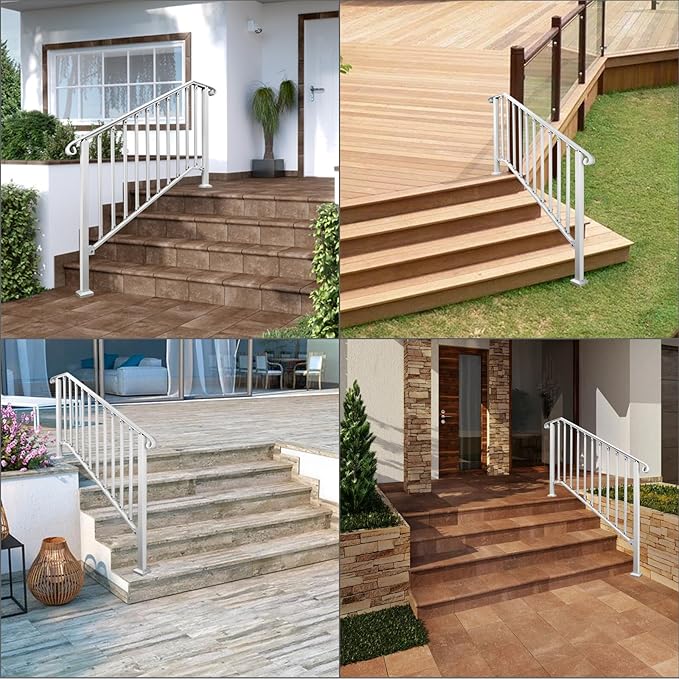 Adjustable Handrails for Outdoor Steps, Handrail Picket #4 Fits 4 or 5 Steps, Mattle Wrought Iron Handrail, Stair Rail with Installation Kit for Outdoor Steps