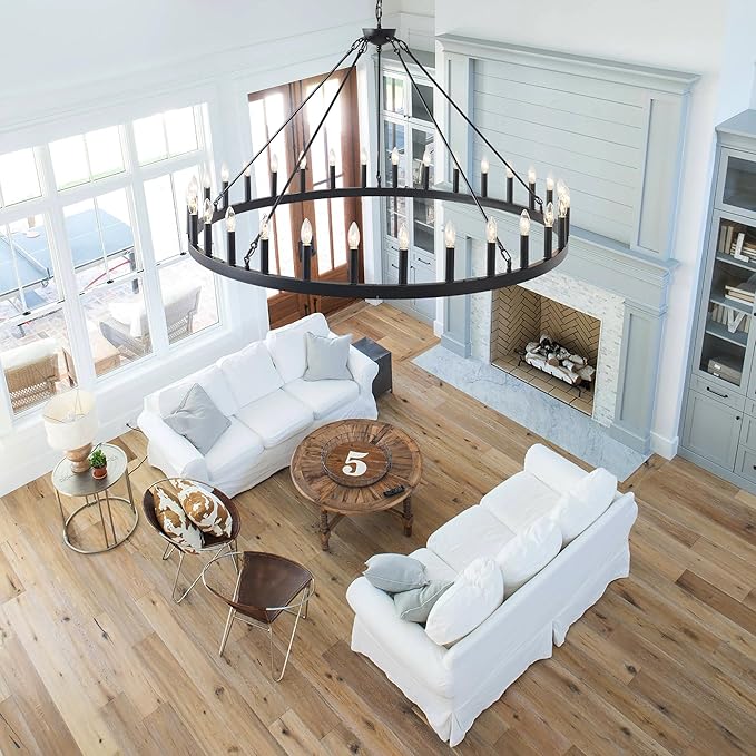 Large Farmhouse Wagon Wheel Chandelier 53",30-Light Black Round Rustic Ceiling Pendant Lighting Fixture,Industrial Chandeliers for high Ceilings Outdoor Porch Living Dining Room Kitchen Foyer