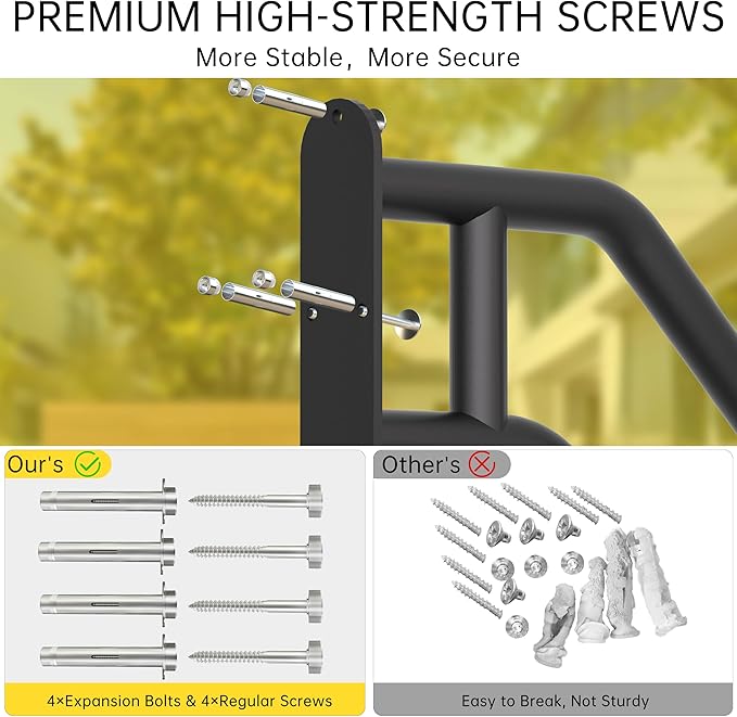 Hand Rails for Outdoor Steps, Exterior Steps Handrails, Wrought Iron Heavy-Duty Stair Railing, 26" U-Shaped Rail for Garage, Porch, Deck, and Garden (Upgrade)