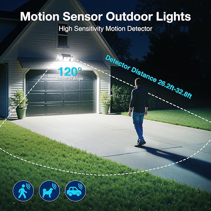 Solar Lights Outdoor, 6000LM Solar Flood Lights Outdoor, 230 LED 5 Heads Motion Sensor Lights Waterproof with Remote Control for Outside Yard House Patio 1 Pack