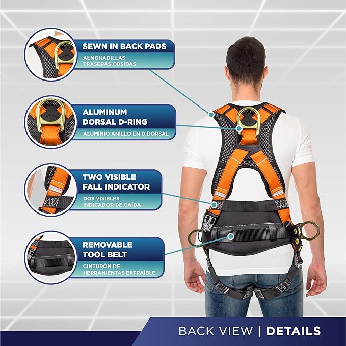 Palmer Safety Hammerhead 5pt Safety Harness Back Padded, QCB Chest, Tongue Buckel Legs Straps, Back & Side D-Rings
