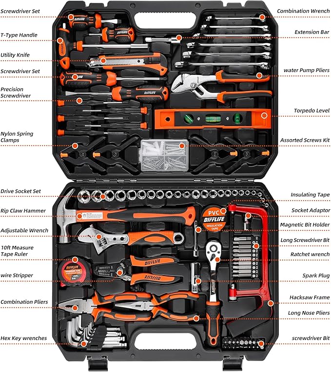 Tool Set 240 Piece Socket Wrench Auto Repair Tool Combination Package Mixed Tool Set Hand Tool Kit with Plastic Toolbox Storage Case