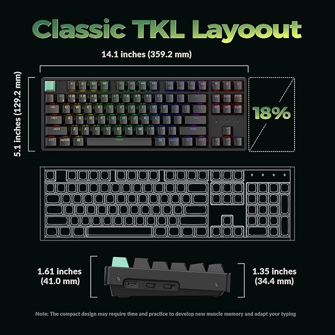 Keychron K8 HE TKL Wireless Mechanical Keyboard Hot Swappable Hall Effect Magnetic Switches 2.4 GHz/Bluetooth/Wired QMK/VIA Custom RGB Backlit for Mac Windows Linux-Black