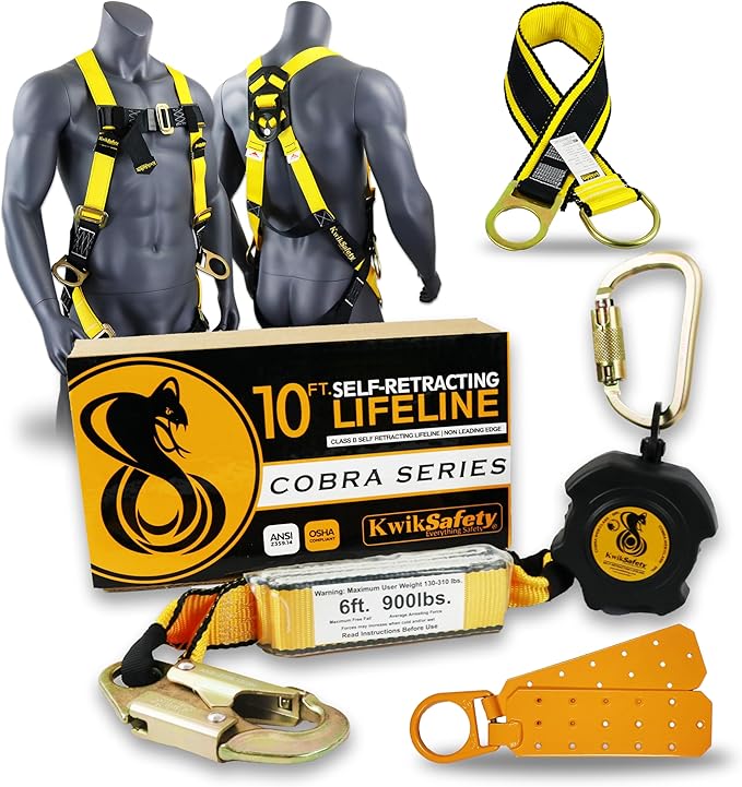 KwikSafety - 10' Cobra Web Self-Retracting Lifeline [Bundle] Class 1 Retractable Safety Lanyard SRL ANSI OSHA Fall Gear