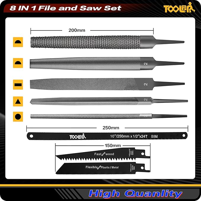 File Set, File & Saw Set. metal file,metal files tools for steel,Professional Steel File Triangle/Flat/Half-Round/Round Files for MetalWoodPlastic,Woodworking, Blade Quick Change Mechanism