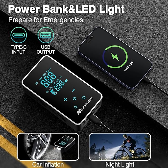 Tire Inflator Portable Air Compressor, 150PSI Cordless Air Pump for Car Tire, 3X Faster Auto Tire Inflator with Digital Pressure Gauge LCD Screen, Rechargeable Tire Pump for Cars,SUVs,Motorcycle,Bike