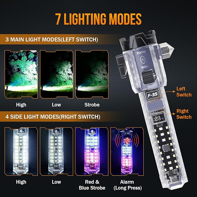 Car Emergency Flashlights Rechargeable 2Packs, 990,000L High Lumens Car Flashlight Emergency Kit, 7 Modes Tactical LED Flash Light with Window Breaker, Belt Cutter, Alarm Buzzer, Magnet, USB C for Car