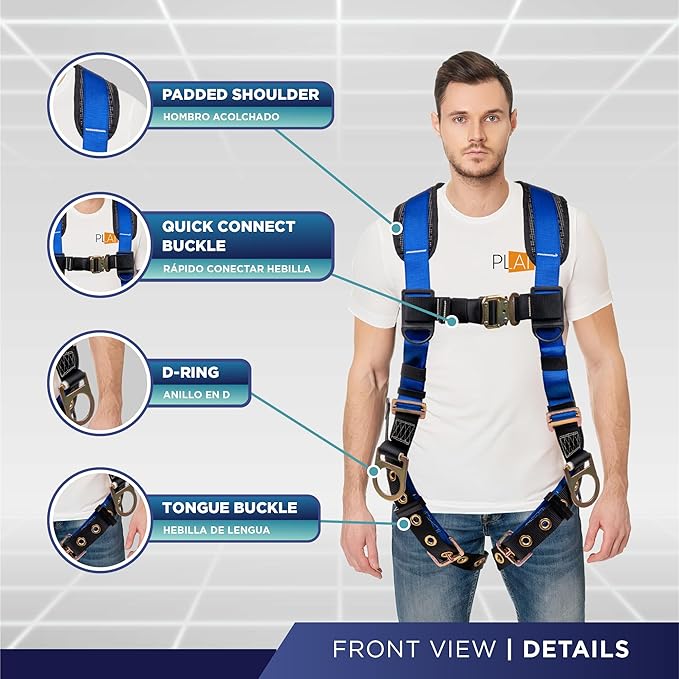 Palmer Safety Full Body Harness with 5 Point Adjustment, Dorsal D-ring, Grommet Legs, Two Side D Rings, and Fall Indicators