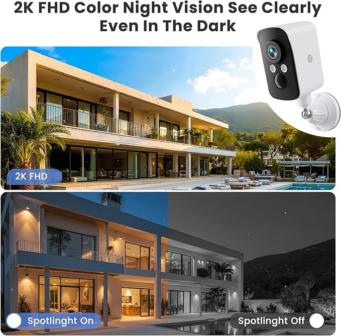 300° Pan Wireless Outdoor Security Camera, No Subscription Free 7-Day Cloud/SD, Free Human Detection, Magnetic Mount, Battery Powered Cam, 2.4G WiFi, 2K, Night Vision, 2-Way Talk, Home Security, IP65