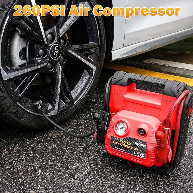 1800 Amp Jump Starter with Air Compressor, acetek Car Battery Jump Starter 260 PSI Tire Inflator, 20000mAh 12V Auto Lead-Acid Battery Booster (Up to 6L Gas or 6L Diesel Engine) with LED Light & USB