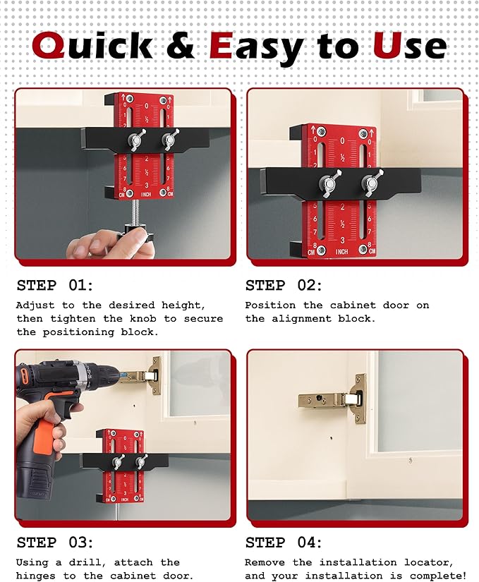 Cabinet Door Mounting Jig, Cabinet Door Installation Positioner for Easy Door Support and Alignment, Cabinet Installation Tool for Attaching Hinges, Cabinet Hardware Jig for 1x2s frame, 2 Pack
