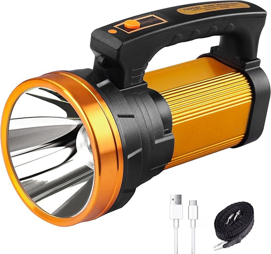 Super Bright Flashlight 1400LM 6800mAh Handheld Spotlight,50H Long Lasting Rechargeable Spotlight IP67 Waterproof Bright Flashlight Lightweight for Camping Hiking Boating(Aluminium head ring)