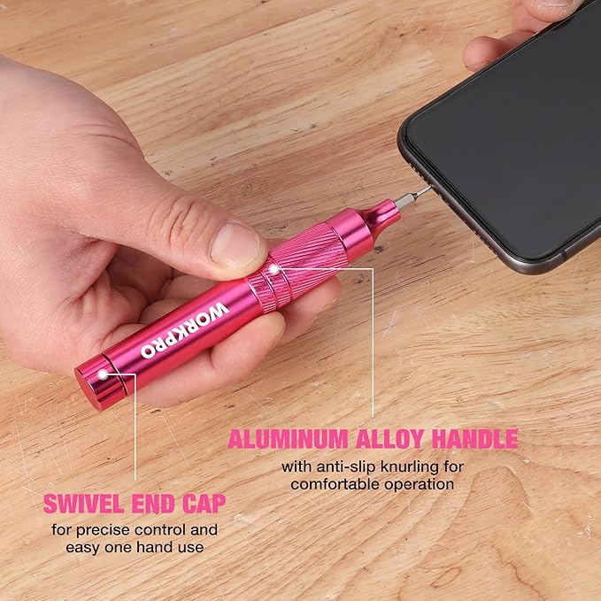 WORKPRO 24 in 1 Multi Bit Mini Screwdriver Set Magnetic, Manual Pen Screwdrivers, Tough S2 Steel Small Screwdriver Bits for Eyeglass, Watch, Laptop, Phone, Jewelry and Electronic, Pink