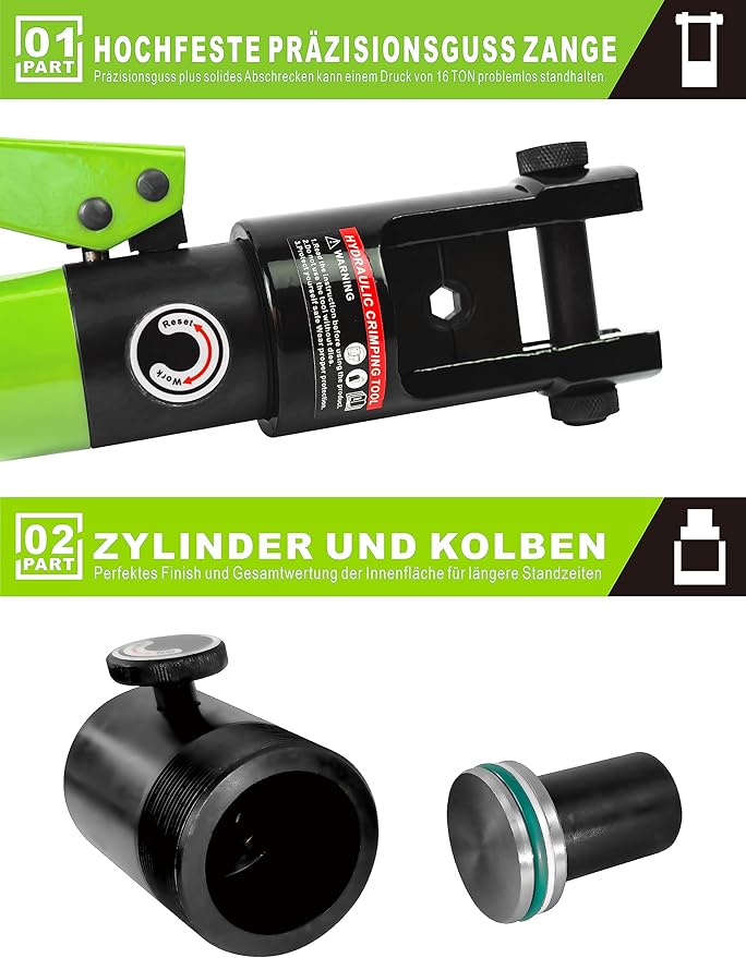 AMZCNC 16 Ton Hydraulic Wire Crimper Battery Cable Lug Terminal Crimping Tool WIth Standard US cable Dies,Crimps 6 AWG to 600 MCM, Cable Crimping Tool with 13 Pairs of Standard US cable Dies