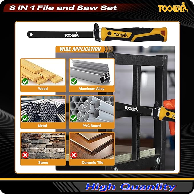 File Set, File & Saw Set. metal file,metal files tools for steel,Professional Steel File Triangle/Flat/Half-Round/Round Files for MetalWoodPlastic,Woodworking, Blade Quick Change Mechanism