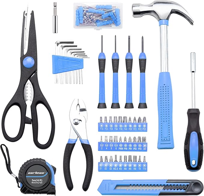 CARTMAN 126-Piece Home Tool Set Kit, Basic Household Hand Tools with Storage Case, Blue