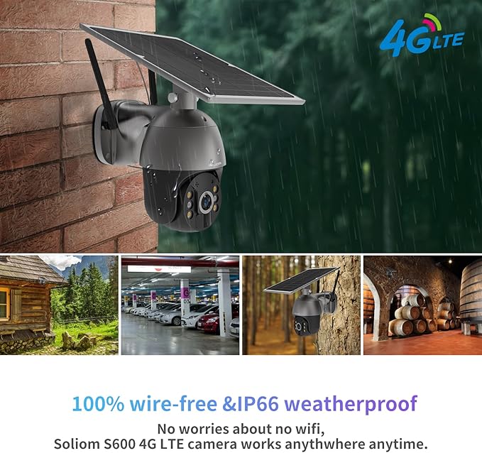 SOLIOM S600 3G/4G LTE Solar Powered Cellular Security Camera Wireless Outdoor, Pan Tilt 360°View Spotlight, 1080p Night Vision, 2 Way Talk, PIR Motion Sensor, No WiFi, US Version, Unlimited Data Plan