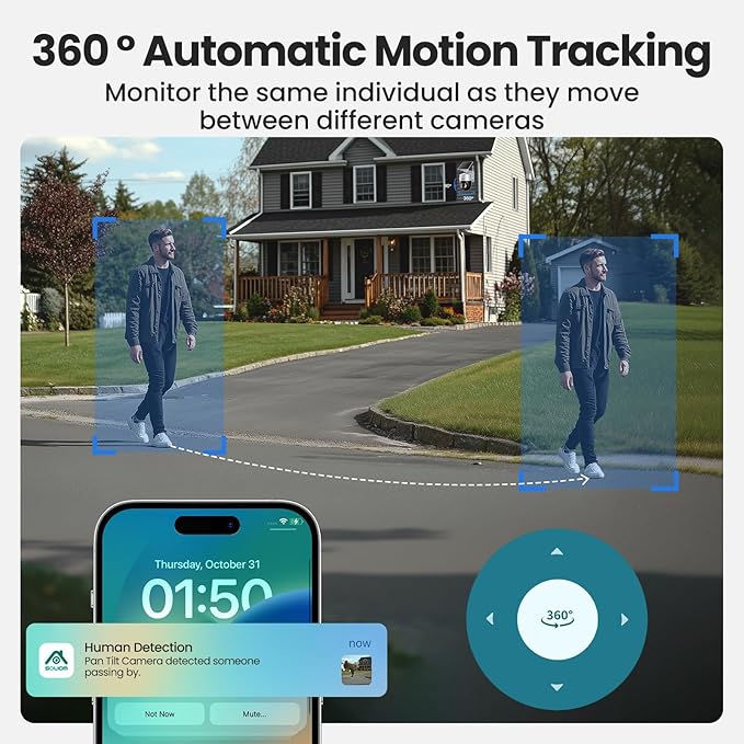 SOLIOM Security Cameras Wireless Outdoor,8MP Ultra HD for Day and Night, No Subscription,Built in Radar,Solar Powered Cameras for Home Security, 360° Pan Tilt Auto Tracking,5G & 2.4G WiFi, 4-Cam Kit