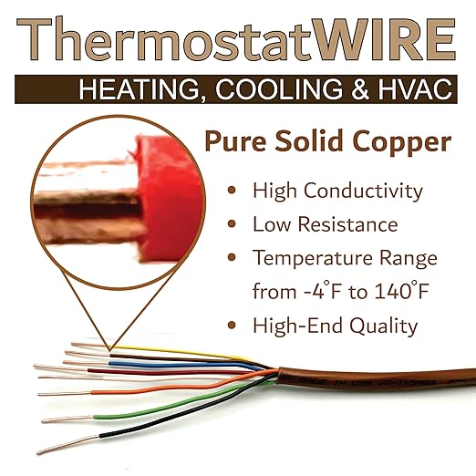 18/10 100Ft. NATIONAL Wire&Cable Thermostat Doorbell HVAC Heating Control Professional Cable Wire - Made in USA - 100% Solid Copper Conductors, CL2 ETL Listed, Low Voltage Applications Use