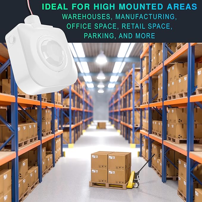 50 Pack Ceiling Occupancy Motion Sensor, Passive Infrared Technology, High Bay Fixture Mount 360 Degree, Hard-Wired, 120-277 VAC, Commercial/Industrial Grade