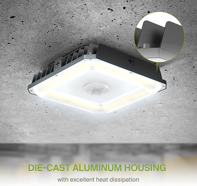 ASD LED Canopy Light 100/70/60W with Q-Base – 3000/4000/5000K 14448Lm 10"x10" 120-277V IP65 Dimmable 0-10V UL & DLC Listed (Optional Motion Sensor-Extra Purchase)