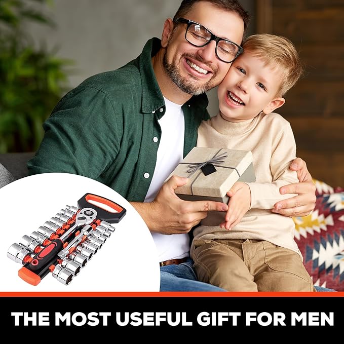 Egofine 20pcs 1/2 Inch Ratchet Socket Wrench Set, Drive Socket Set with 18 Sockets, 8-22mm,24mm,27mm,30mm sockets and 2 Way Quick Released Ratchet Handle and Extension Bar