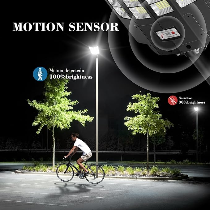 10000W Solar Street Lights - Wide Angle Solar Lights Outdoor Motion Sensor, Commercial Parking Lot Light Dusk to Dawn, 7000K LED Street Light IP66 Waterproof with Remote Control (1Pack)
