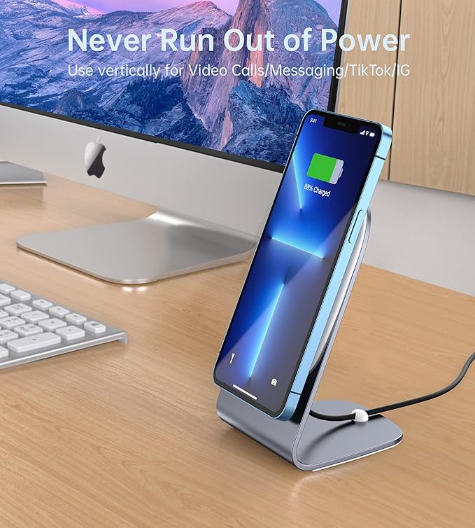 Magnetic Wireless Charger for iPhone 16/15/14/13/12 - Mag Charger+20W USB C Adapter, Fast Wireless Charging Stand/Pad with 5ft Cable for iPhone 16/15/14/13/12 Pro Max Plus Mini,Mag-Safe Charger-Gray