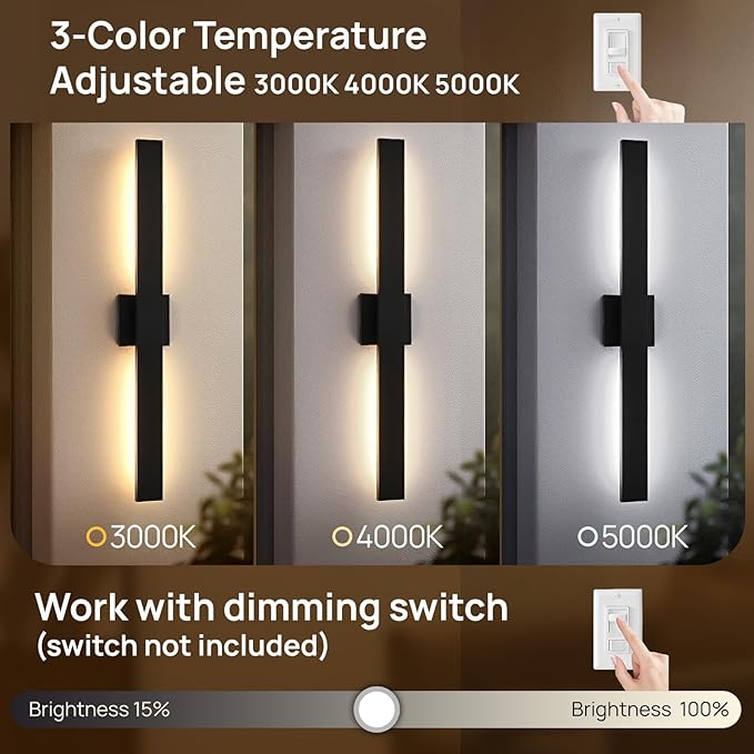 Upgraded 40.1in Black Long Modern LED Outdoor Wall Lights 3000K 4000K 5000K Dimmable Exterior Wall Sconce Outside Light fixtures for House Garage Front Door