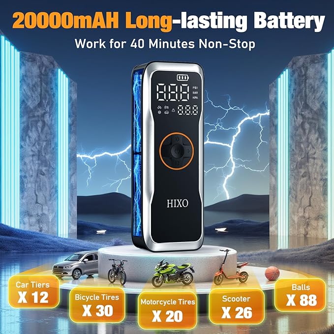 Tire Inflator Portable Air Compressor, 150PSI Air Compressor with Digital Pressure Gauge, 20000mAh & 4X Faster Portable Air Pump for Car, Motorcycle, Bicycle, Ball and More