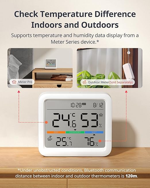 SwitchBot Meter Pro, Digital Hygrometer & Thermometer - Wireless Indoor Temperature & Humidity Monitor with Bluetooth App Control, Real-Time Alerts (1, Meter Pro)