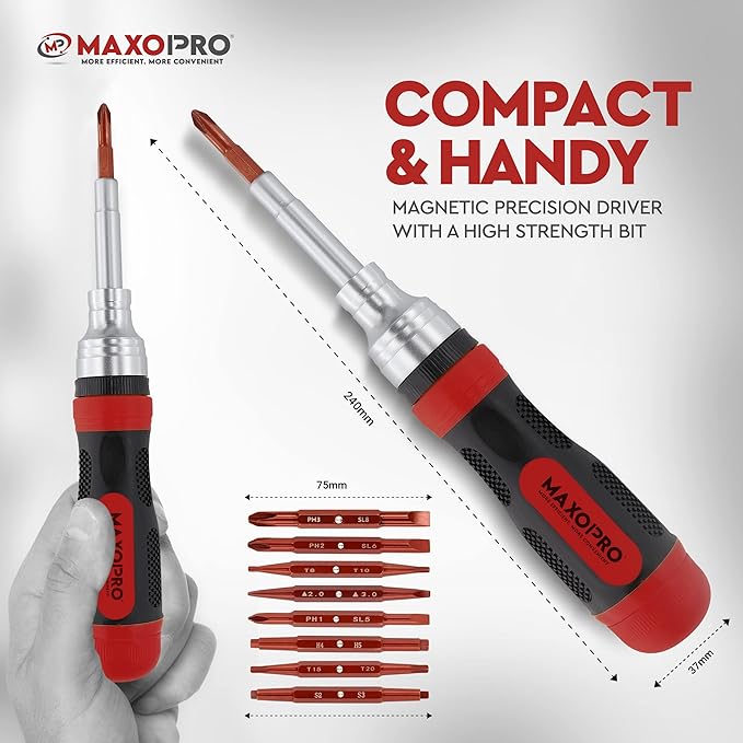 Ratcheting Screwdriver Set with Magnetic Tips - 19 In 1 Ratchet Multi Screwdriver - Portable and Multipurpose All In One Screwdriver, Phillips//Torx-Star/Hex/Square Bits