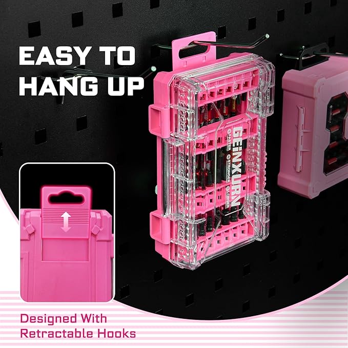 48Pieces Impact Screwdriver Bits Set, Magnetic S2 Steel Phillips/Slotted/Square/Torx Insert Power Bits Tips, Impact Bit Holder with Pink Storage Box Case