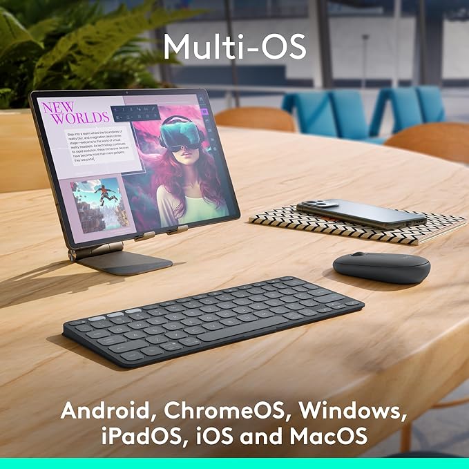 Logitech Keys-to-GO 2 Portable Bluetooth Tablet Keyboard with Built-in Cover, Slim & Compact Wireless Keyboard for Windows, Android, Linux, iPad, iPhone, Mac, Apple TV - Graphite