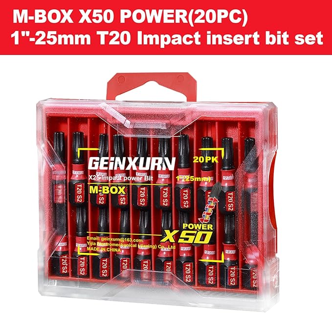 20Pieces 1 In. T20 Impact Tough Magnetic Screwdriver Bit Set, #20 Torx Head Insert Bits, S2 Alloy Steel Star Bits with Storage M-Box