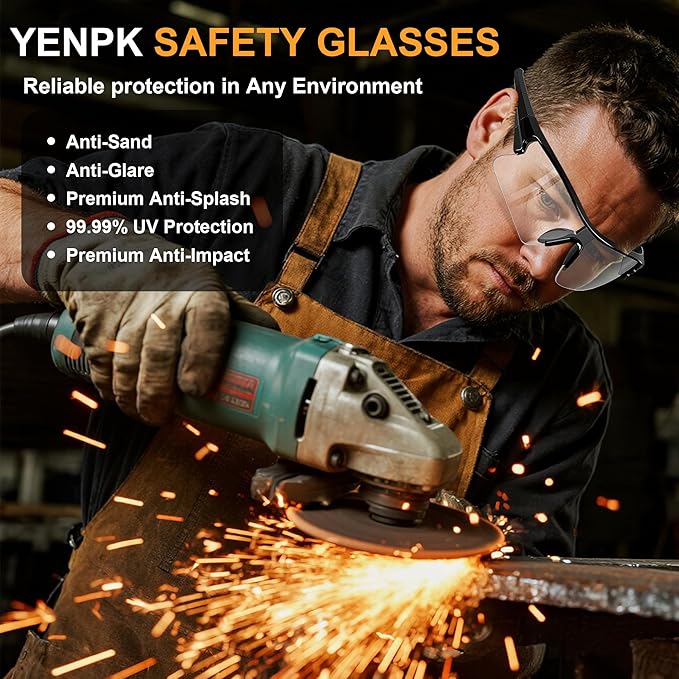Safety Glasses Goggles for Men, Anti Scratch ANSI z87+ Compliant UV Protection Protective Eyewear Rubber Non-slip Leg
