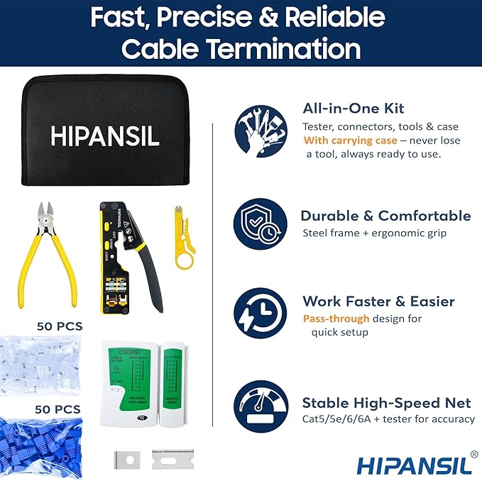 RJ45 Crimp Tool, Ethernet Crimper Tool Kit – ALL IN ONE Pass Through Network Cable Tool for Cutting, Stripping & Crimping Cat5/Cat6 RJ45 RJ11 RJ12 – Ideal for Home DIY & IT Technicians