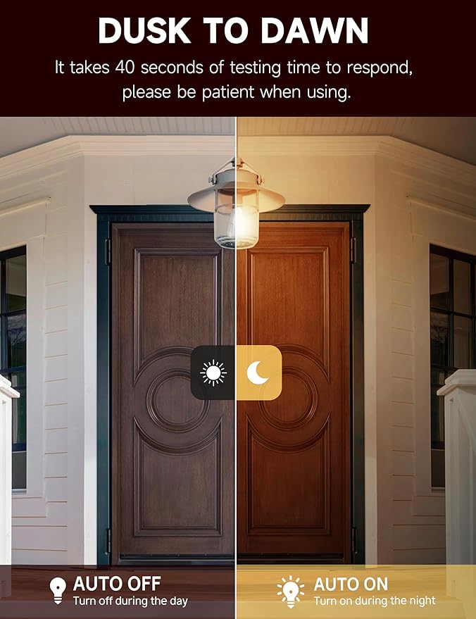 Dusk to Dawn Light Bulbs: Outdoor Light Bulbs, 6W Equivalent 60W Edison Bulbs, 3000K Warm White, Vintage 600LM LED Outdoor Lighting, E26 Base, Photocell Sensor, Automatic Bulb for Porch Patio, 8 Pack