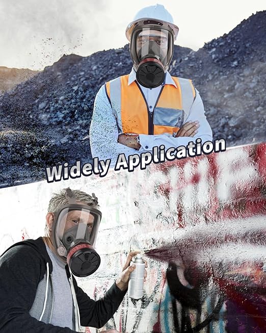 Full Face Respirator Mask: Reusable Full Face Gas Cover Survival Nuclear and Chemical Gas Mask with 40mm Activated Carbon Filter Dust Mask Anti Fog Against Gases Organic for Chemicals, Metals