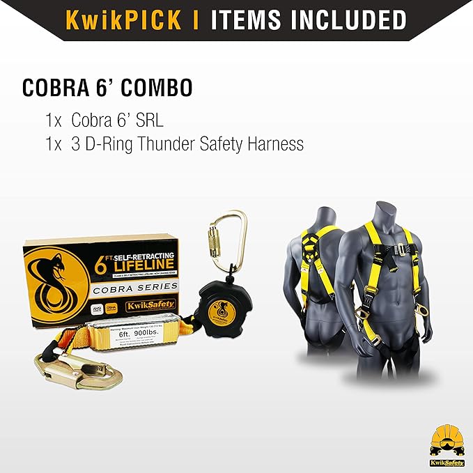 KwikSafety - 6' Cobra Web Self-Retracting Lifeline [Combo] Class 1 Retractable Safety Lanyard SRL ANSI OSHA Fall Gear